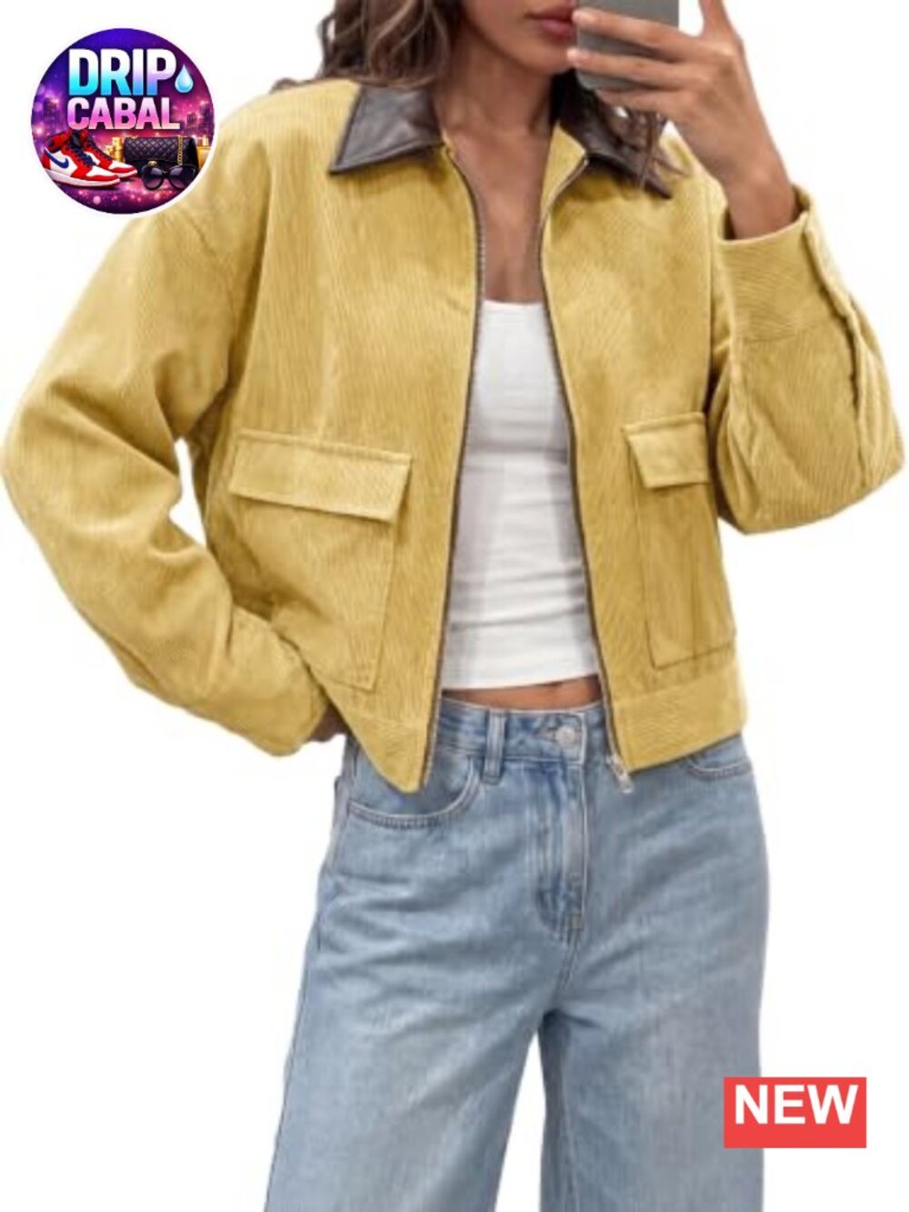 Cropped Corduroy Jacket Oversized Zip Up Barn Bomber Coat